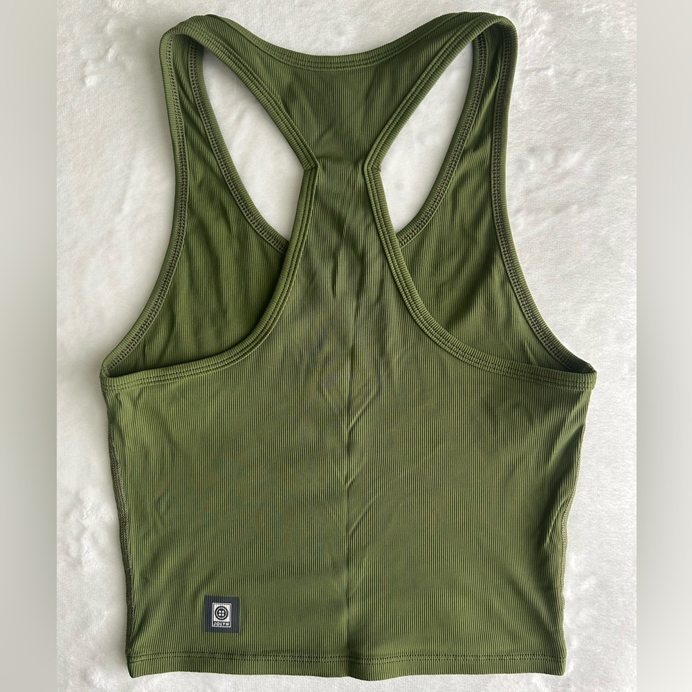 Jolyn Rochelle Basic Crop Tank Top Olive Green Ivy Running